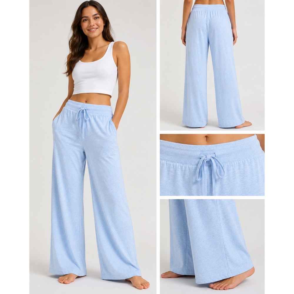 Uniqlo Women Stretch Jersey Easy Pants Light Blue Wide Leg Lounge Sz L new nwt